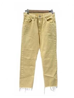 Levi's 501 Butter Yellow Straight Leg Jeans 29x27 Hand Cropped Raw Hem White Tab
